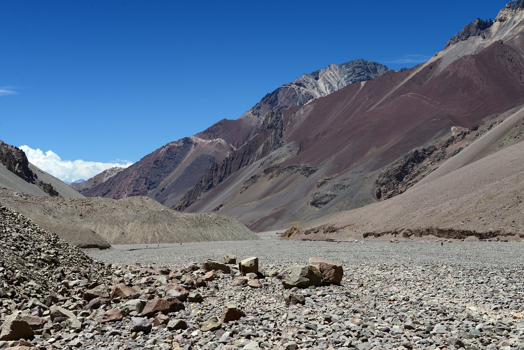 10 Trail Along The Flat Rough Horcones Riverbed With And Cerro Tolosa And Cerro Mexico On The Descent From Plaza de Mulas To Confluencia